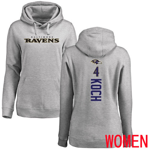 Baltimore Ravens Ash Women Sam Koch Backer NFL Football #4 Pullover Hoodie Sweatshirt